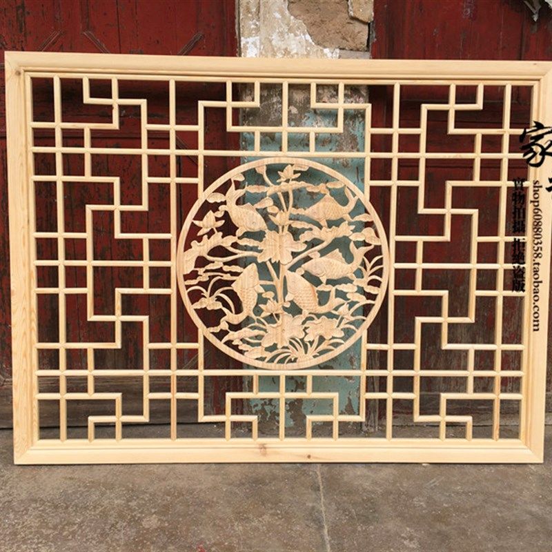 东阳木雕花实木花格玄关隔断中式装修窗户电视背景墙仿古门窗屏风