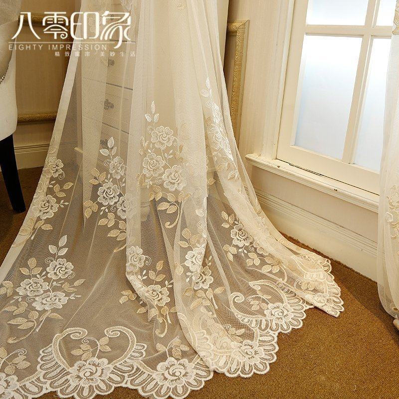 定制窗帘成品进口工艺定制高档绣花欧式小清新田园客厅飘窗窗纱