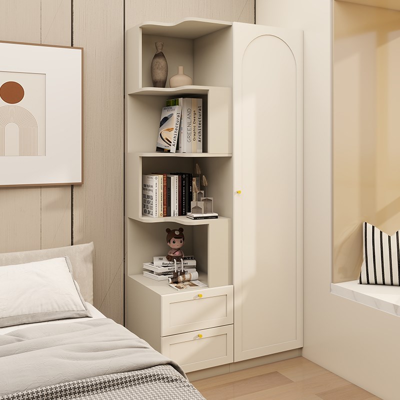 床头柜家用卧室多功能衣帽柜一体小户型奶油风儿童床边书架置物柜