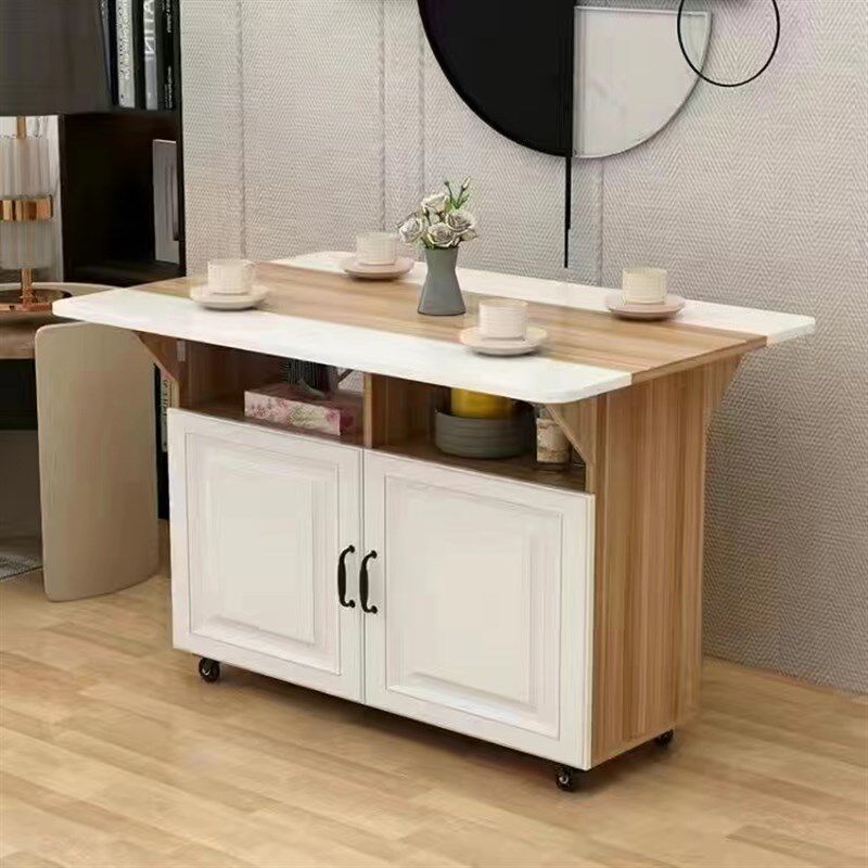 折叠桌家用小户型可移动带轮长方形餐厅出租屋宿舍带门吃饭小桌子