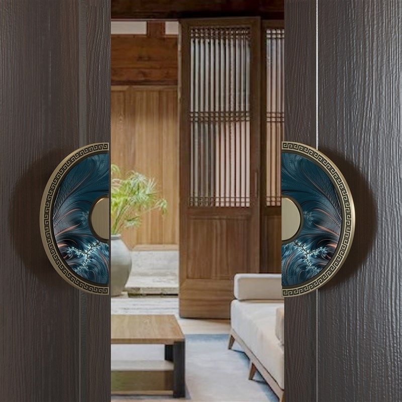 中式半圆仿古铜有无框玻璃门拉手圆形办公室酒店实木大门把手定制