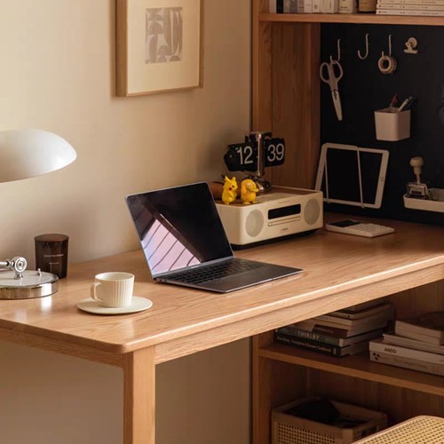 工厂直营实木书桌书柜一体现代简约洞洞板办公桌书房橡木转角桌子