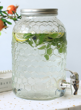 无铅透明玻璃带龙头果汁罐甜品台饮料储水器酵素酿酒泡酒瓶梅森罐