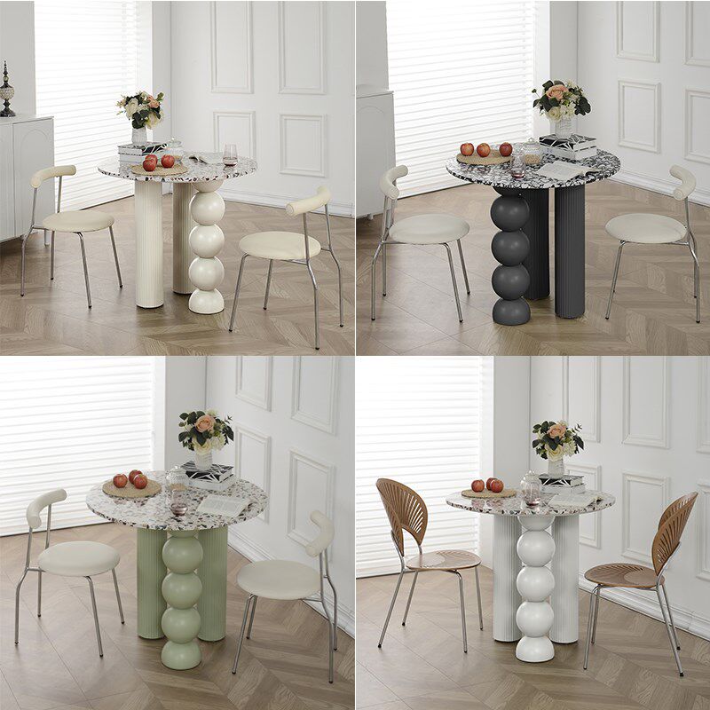 岩板洽谈茶几桌椅组合奶茶店咖啡厅售楼部接待会客休闲小圆餐桌子