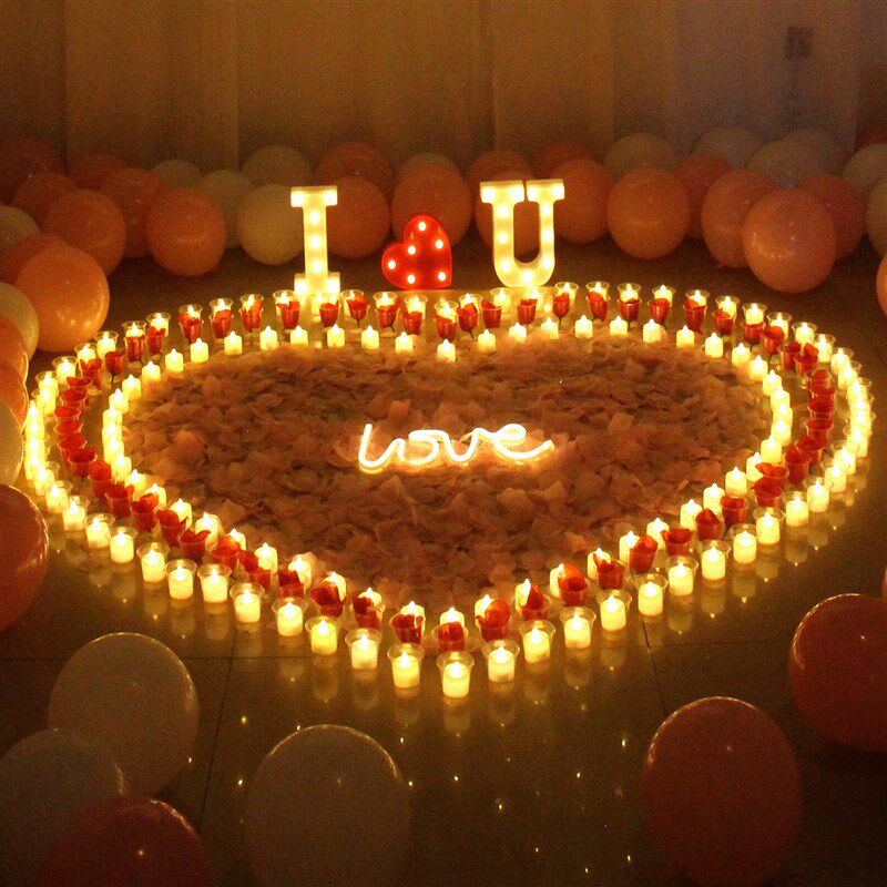 520求婚表白布置室内KTV酒店房间惊喜浪漫创意装饰字母灯蜡烛场景