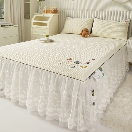 2022新款夏季乳胶凉席床裙款三件套冰丝席子可水洗机洗折叠公主风