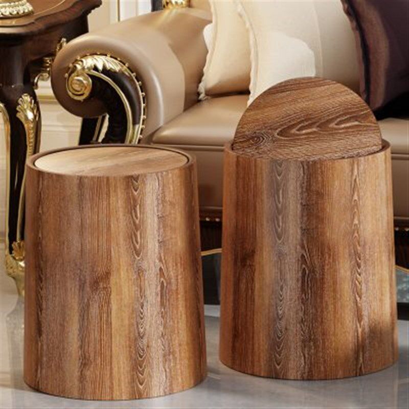 复古仿木纹垃圾桶可翻盖式家用大容量客厅办公室商用中式双层纸篓