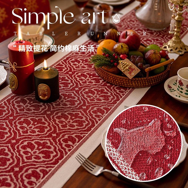 节日喜事红色桌旗新年茶席盖布盖巾电视柜长条桌布新款仿棉麻喜庆