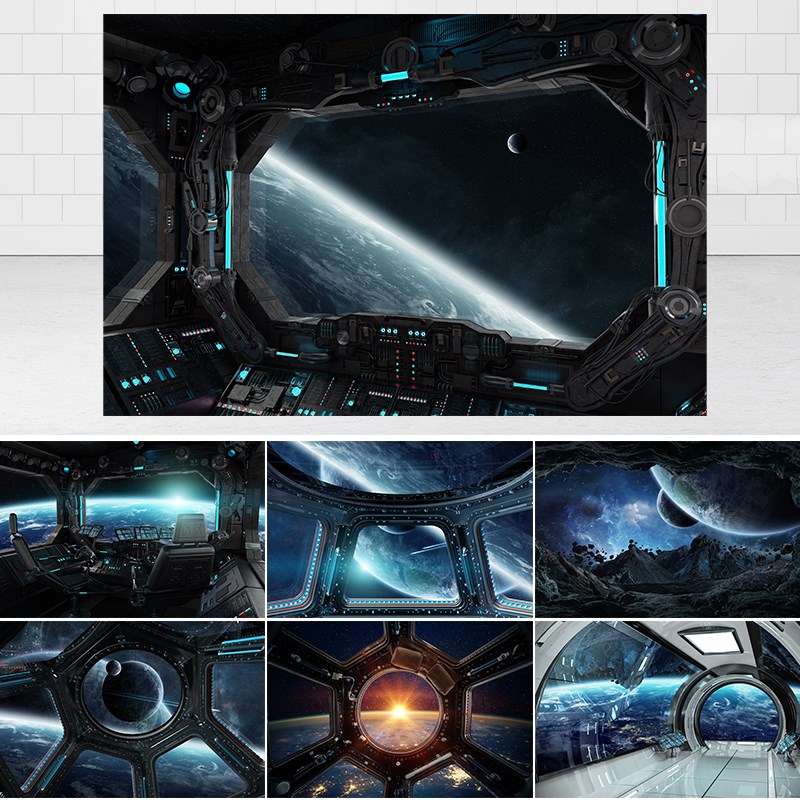 宇宙飞船走廊星空主题摄影活动装扮挂布科幻空间站背景布海报定制