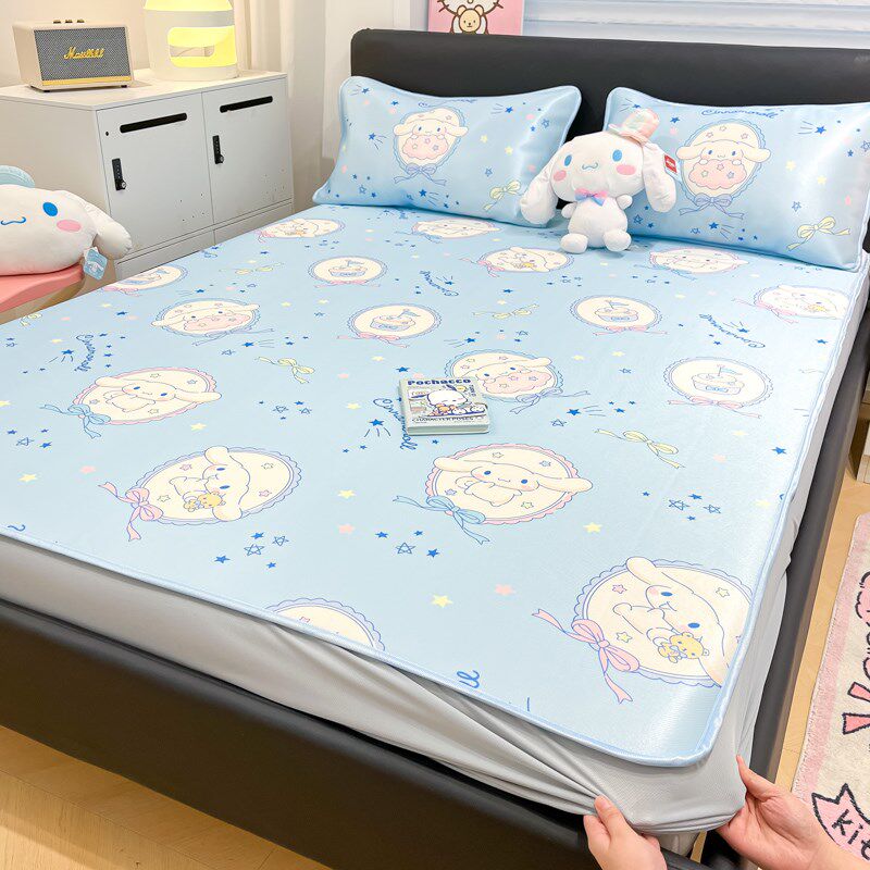 夏季玉贵狗卡通儿童床笠款冰丝凉席三件套可水洗机洗学生宿舍软席