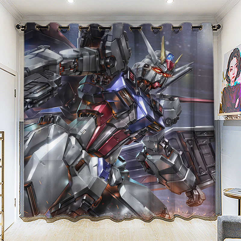 卡通高达机器定制长帘粗麻-RX-178MK卧室客厅挂钩遮光打孔窗帘布