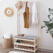 实木衣帽架换鞋 凳挂衣架一体落地卧室可坐家用门后入门门口衣架