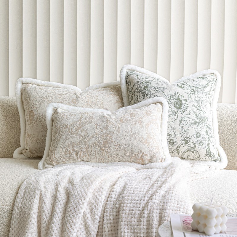 法式复古提花奶茶色系香草绿抱枕沙发客厅腰枕靠垫床上样板间民宿