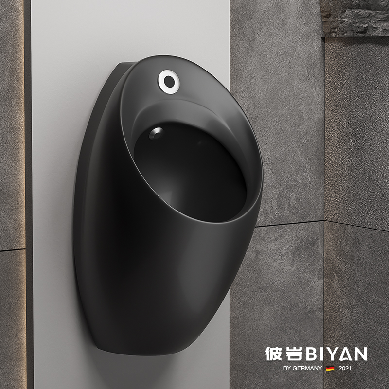 黑色自动感应小便斗挂墙式小便器墙排水彩色挂式小便池智能小便池