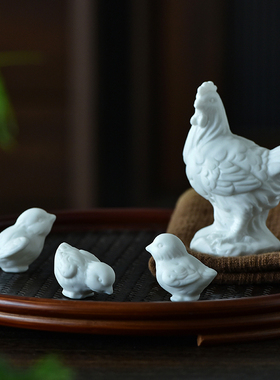 陶瓷创意手工小动物可爱小鸡母鸡园艺茶室桌面奇趣摆件装饰品造景