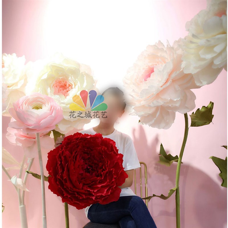 皱纹纸花艺橱窗装饰牡丹花婚庆纸花路引大红花大型婚庆布置立体花