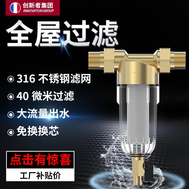 自来水净水器前置家用自动反冲洗铜大流量井水管塔全屋过滤