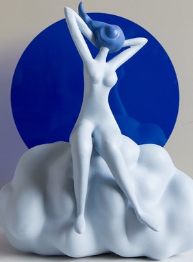 蓝色云朵女孩家居客厅艺术人物雕塑工艺品玄关客厅摆件软装饰品大