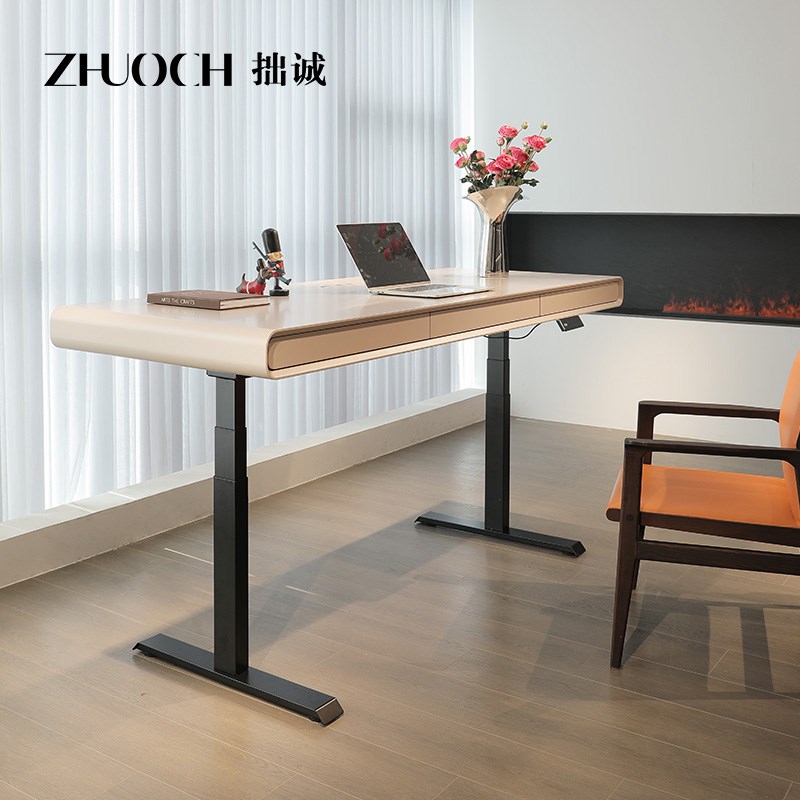 意式极简家用电动升降桌简约现代小户型奶油风自动办公电脑桌定制