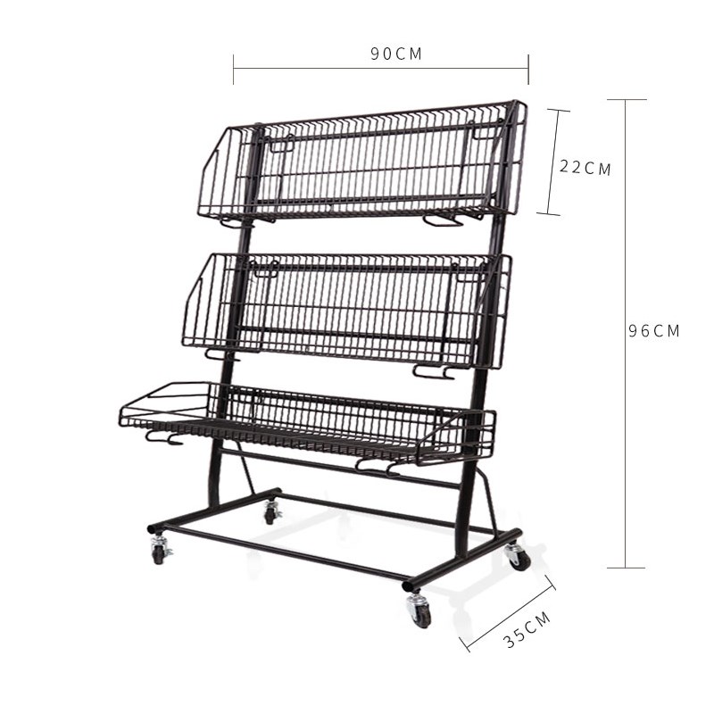 超市移动促销车可移动三层关联促销车陈列架超市水果移动陈列货架