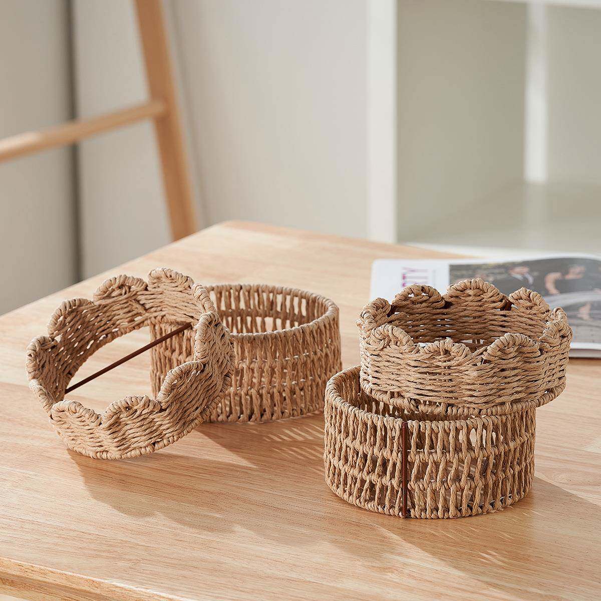 田园风手工编织花盆保护套水葫芦草编织瓶托家居客厅多功能摆件