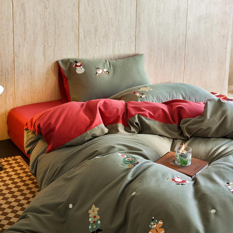 秋冬新款小清新萌系绣花全棉磨毛四件套A类保暖纯棉被套床单寝具