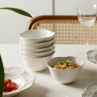 法式米饭碗小碗碟餐具盘子菜盘家用复古陶瓷一人食套装汤碗高颜值