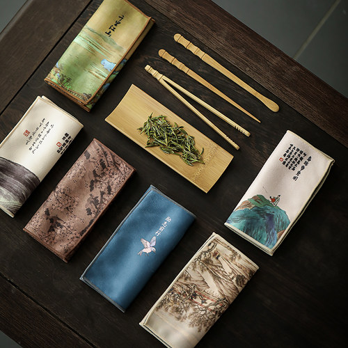 吸水茶巾茶垫茶席桌布竹制茶则夹勺茶道三件套装茶荷功夫茶具配件