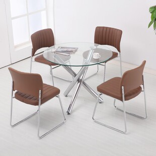 钢化玻璃大圆桌休闲圆形接待洽谈桌休闲小户型家用喝茶餐桌椅组合