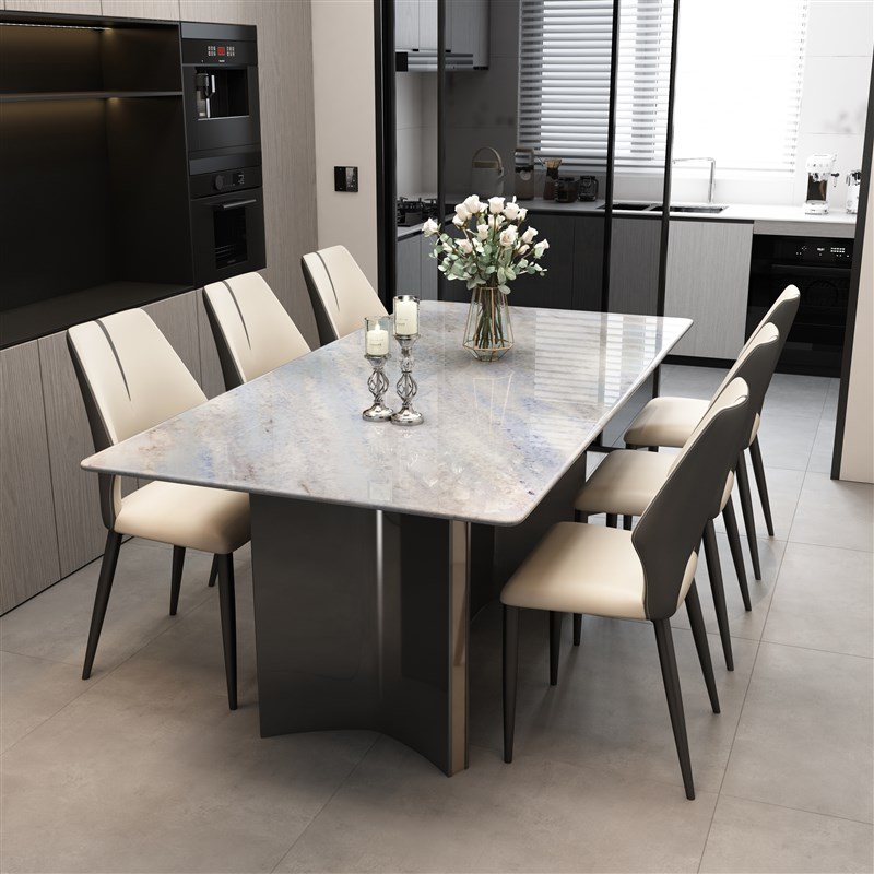 大理石餐桌家用奶油风现代简约超晶石餐桌椅组合2025新款餐厅饭桌