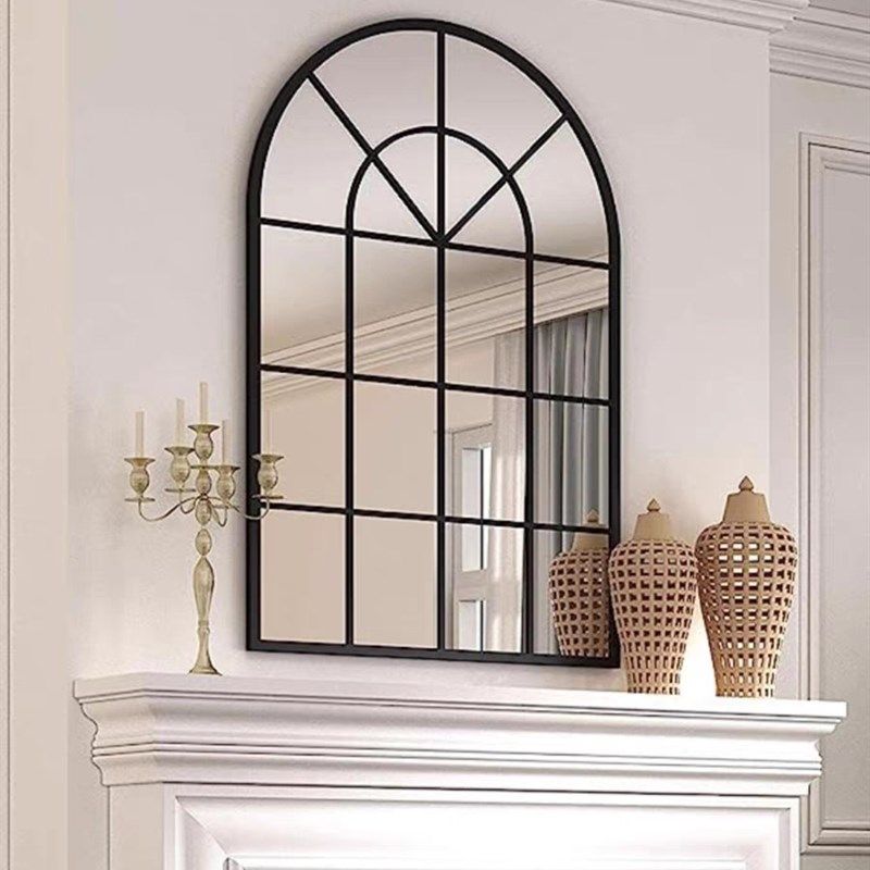 法式铁艺假窗户镜子挂墙拱形装饰镜客餐厅创意壁炉假窗玄关壁挂镜