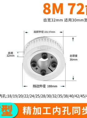 免键同步轮8M72齿宽32内孔8 10 12 141516胀紧套同步带轮定做套装