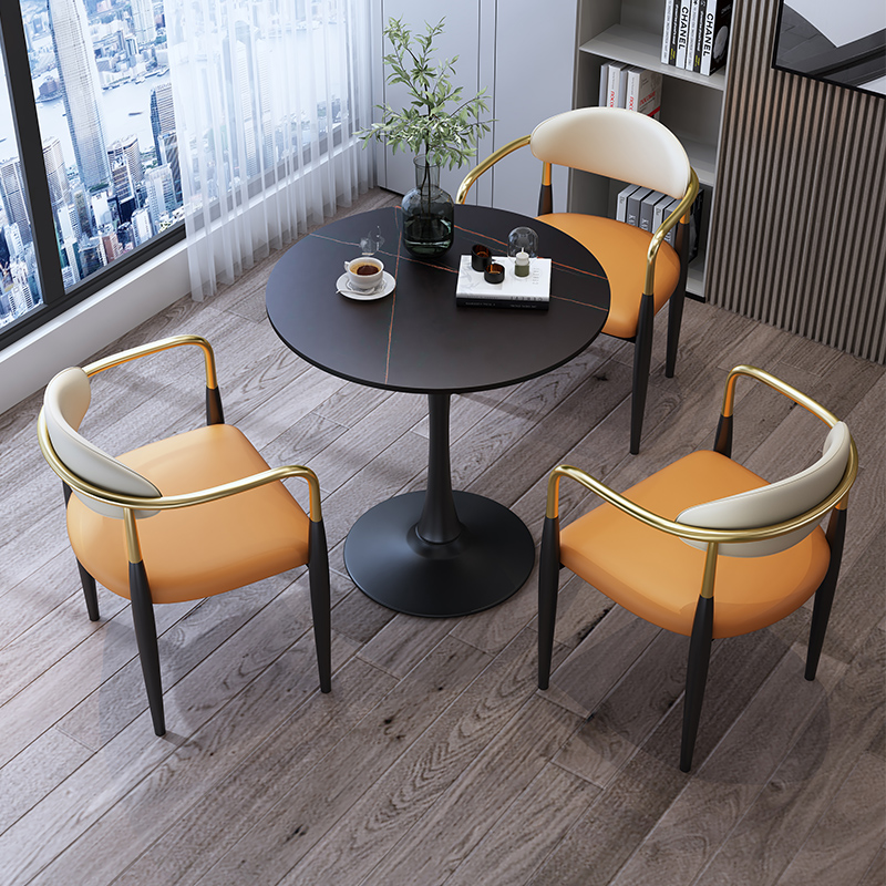 岩板洽谈接待圆桌酒店咖啡奶茶店样品屋展示中心会客阳台喝茶休闲