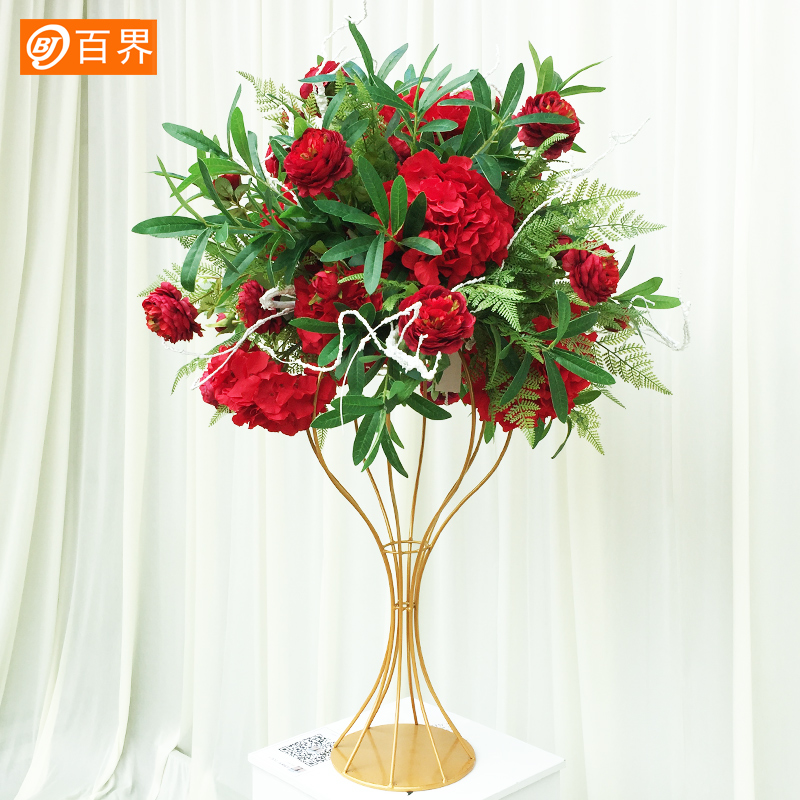 新款铁艺婚庆道具桌花花瓶路引花器 装饰插花花架 婚纱拍摄摆件