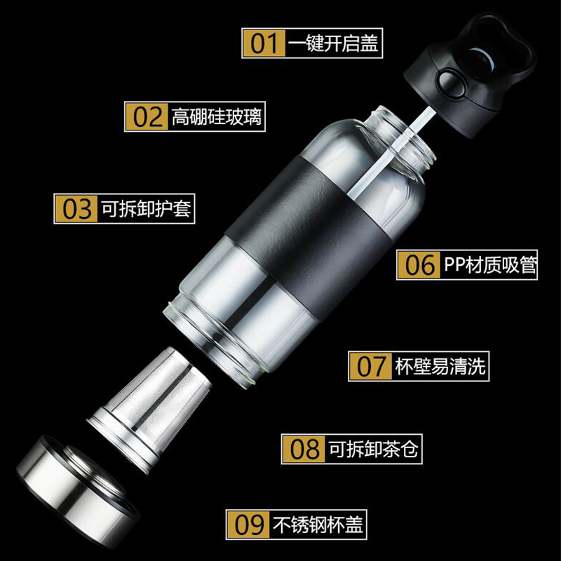 茶水分离泡茶杯大容量玻璃杯水杯男士女创意吸管杯便携杯子1000ml