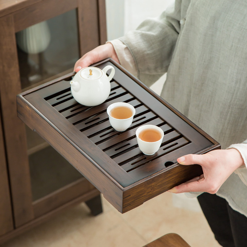 小型茶盘家用简易竹托盘功夫茶具沥水长干泡盘竹制储水式茶海茶台