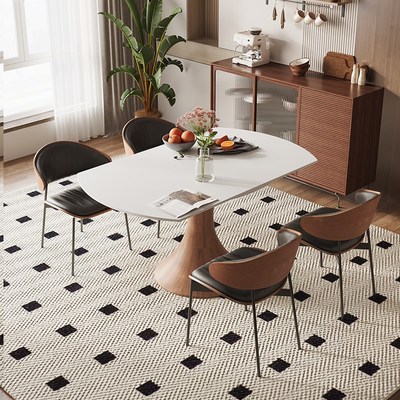 红晟岩板餐桌多功能家用小户型可变圆桌旋转可伸缩圆餐桌椅