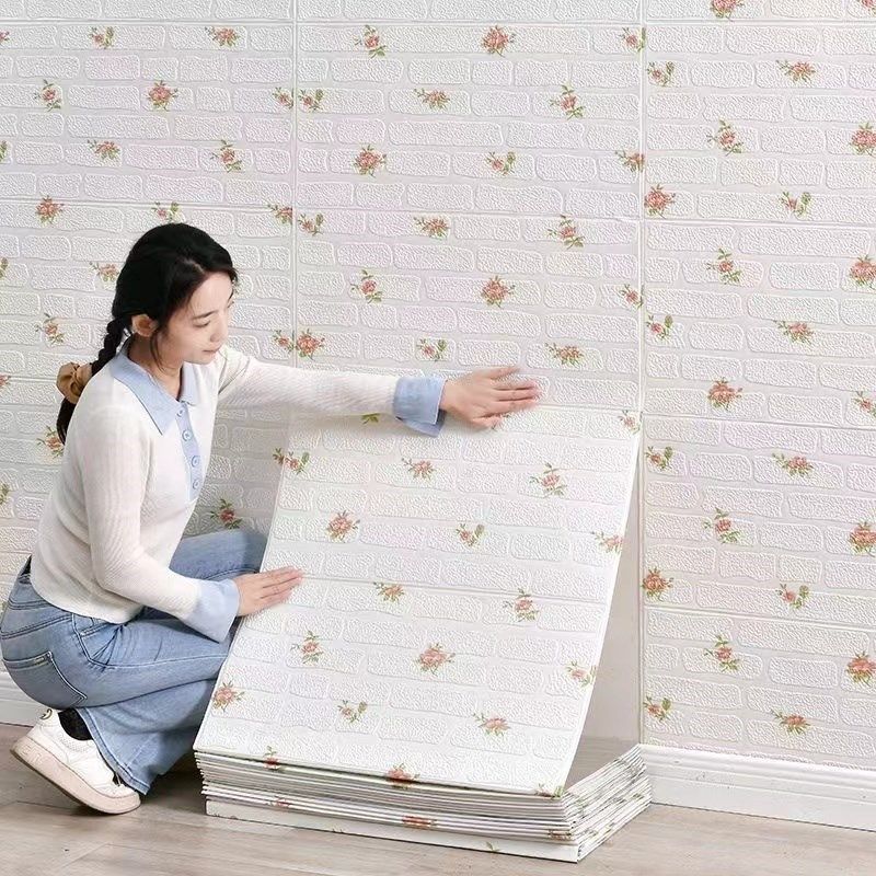 墙纸自粘3d立体卡通墙贴卧室温馨贴纸儿童防水防潮泡沫砖背景壁纸