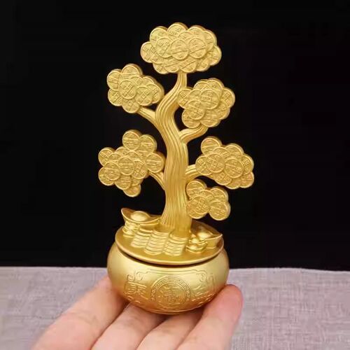 新款创意黄铜可旋转摇钱树聚宝盆装饰品摆件乔迁店铺前台开业送礼