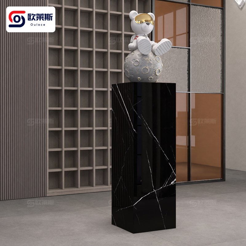 星空黑丨客厅装饰落地摆件玄关大理石岩板展示增高台墩子岩板花架