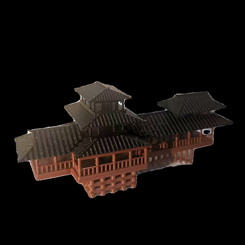 中式古建筑流水连廊桥假山造景小摆件水陆鱼缸鱼池盆景植物微景观