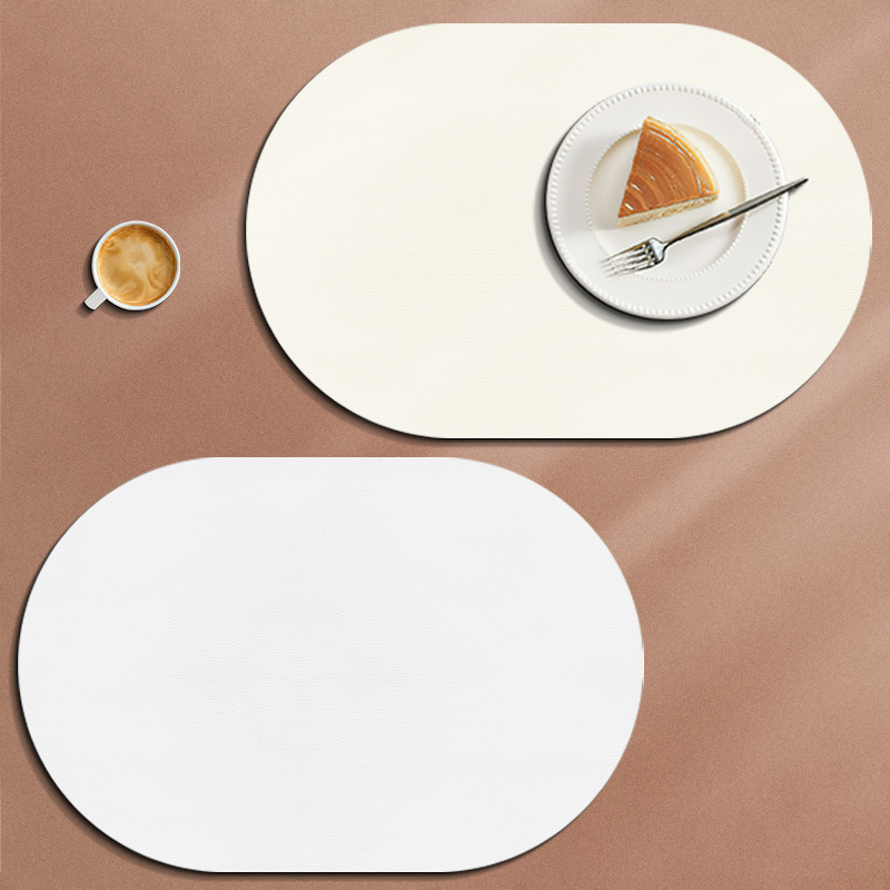 白色纯色简约椭圆形皮革防水防油隔热家用碗垫pvc桌垫餐垫桌布垫
