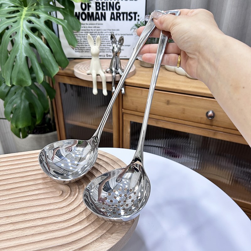 加深加大!18/10不锈钢长柄汤勺漏勺超大号公勺汤匙漏勺