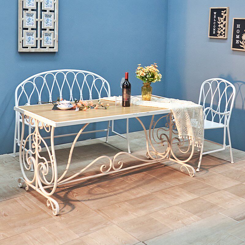 法式欧式餐桌椅组合铁艺实木桌子复古餐桌客厅餐厅长方形茶桌饭桌