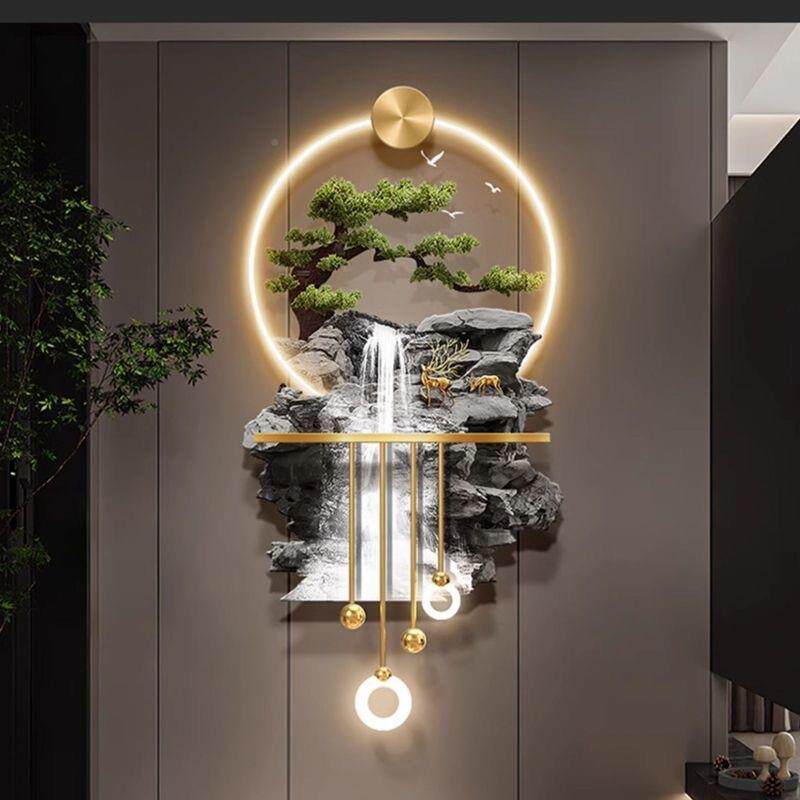 高画山流水进门对墙壁立体发光玄关装饰画挂件灯FUG走廊过道正挂