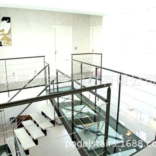 钢木梯室护内弧楼型钢木璃楼梯扶手GFZ栏复式阁楼玻栏杆