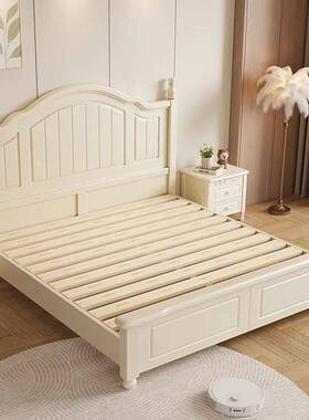 美式白色实木床1.2米单人童床1.5m家用储物大床1.8米双人主卧婚床