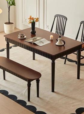 实中古凳风法式复古木餐家用靠背椅子长家DNI用休闲美式地中海椅