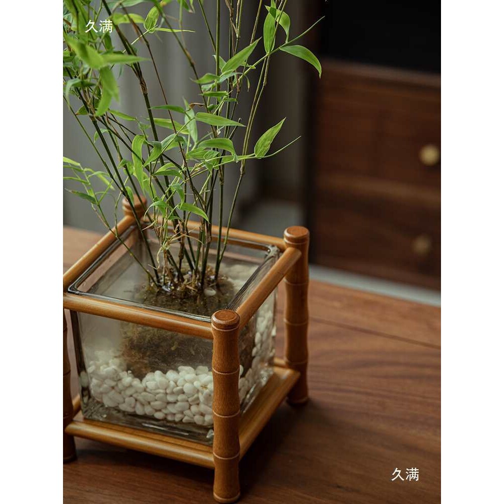 桌面小花架中式仿古花几水培植物摆件置物架办公室桌上装饰小鱼缸