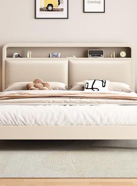 奶油风全实木床现代简1约.ARD8x2米双人大床主床卧白色1.5软包米